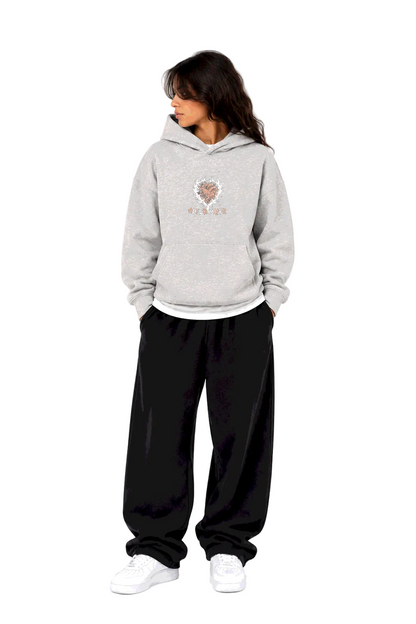Hearts and Bones Hoodie - Heather Grey
